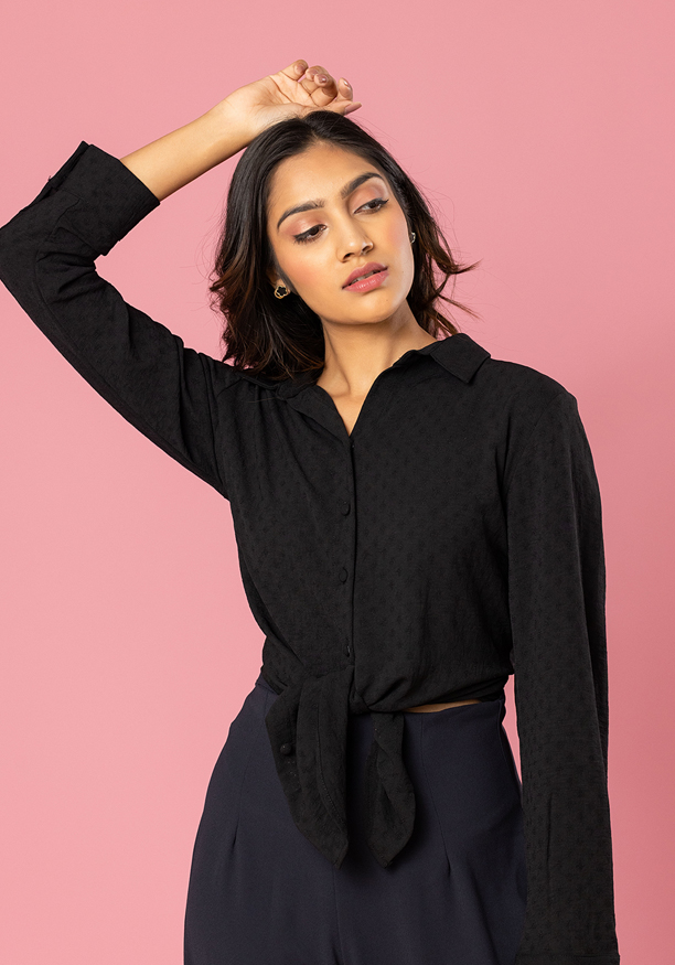 LISA LONG SLEEVE BLACK BLOUSE